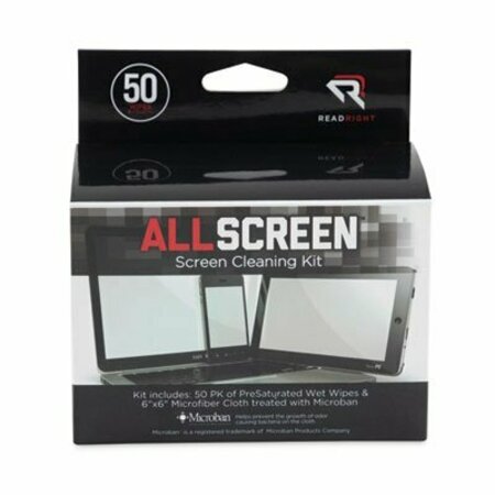 READ/RIGHT Read Right, Allscreen Screen Cleaning Kit, 50 Wipes, 1 Microfiber Cloth RR15039